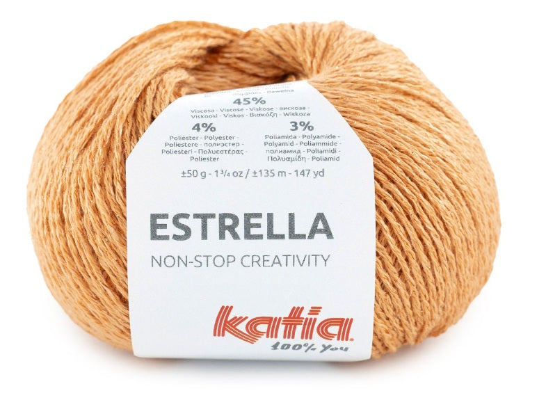 Katia fantasia di cotone e viscosa Estrella - 48% Cotone - 45% Viscosa - 4% Poliestere - 3% Poliammide - Colore 68 Arancione Rame