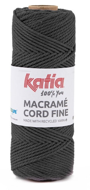 Katia Filato Macramè Corda Fine 100% Riciclata 220 gr - 100 mt - Colore Grigio Antracite 202