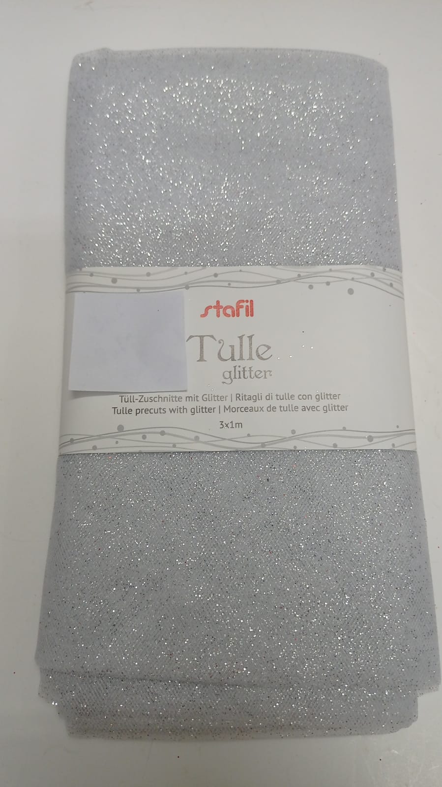 Stafil Tulle Glitter Bianco Argento 3 x 1 mt