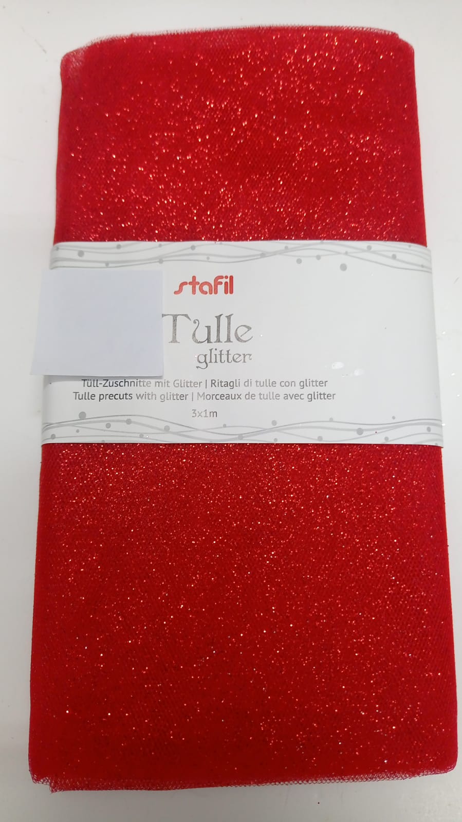 Stafil Tulle Glitter Rosso 3 x 1 mt