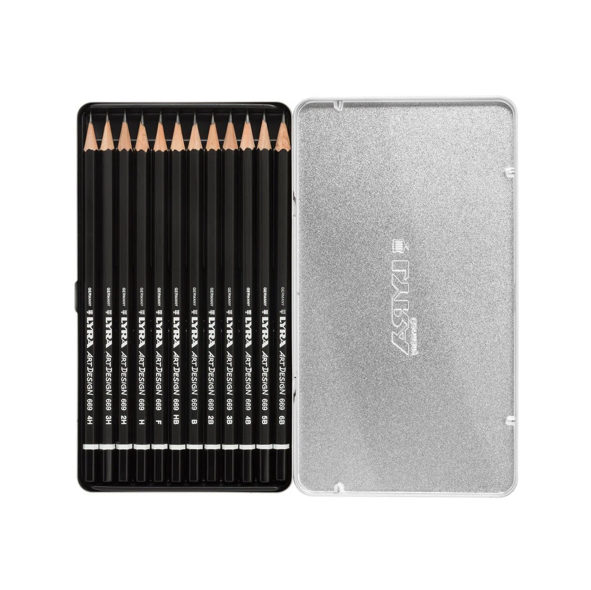 Lyra Kit matite Design Scatola in Metallo - 12 pezzi - Gradazioni Assortite