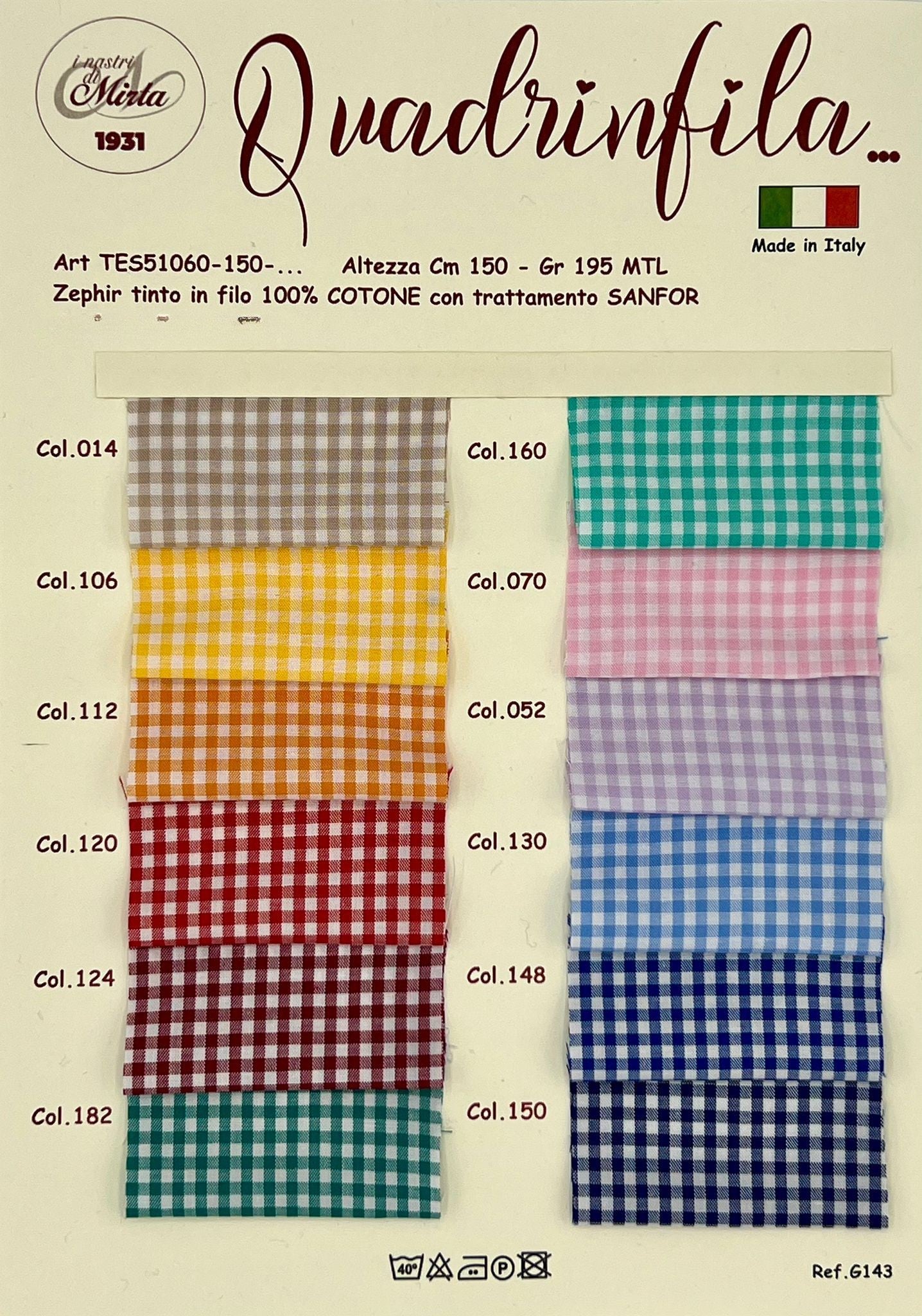 I Nastri di Marta Tessuto Italiano 100% Cotone - Taglio 50 cm x altezza 1.50 -