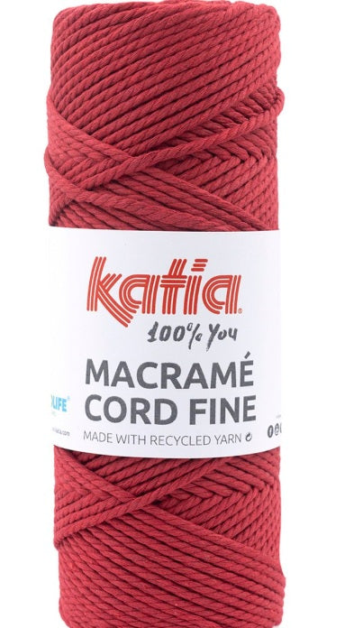 Katia Filato Macramè Corda Fine 100% Riciclata 220 gr - 100 mt - Colore Rosso oriente 216