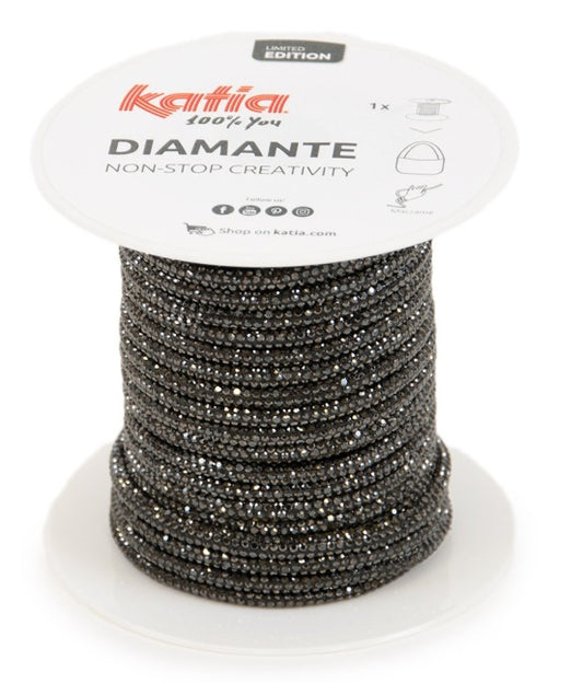 Katia Diamante Cordino di cotone ricoperto di cristalli - 93% Cristallo - 7% Cotone - Colore 501 Nero