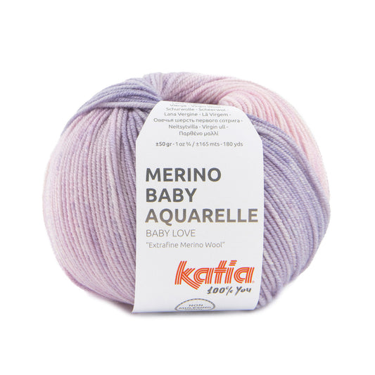 Katia Filato Merino Baby Aquerelle Colore 355 Rosa Lila chiaro Marrone scuro 50 Grammi