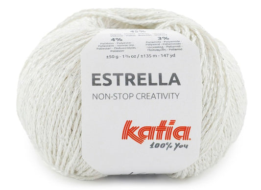 Katia fantasia di cotone e viscosa Estrella - 48% Cotone - 45% Viscosa - 4% Poliestere - 3% Poliammide - Colore 60 Bianco Argento