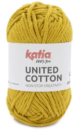 Katia Filato United Cotton - Mini gomitolo colorato in 100% cotone - Colore 09 Senape
