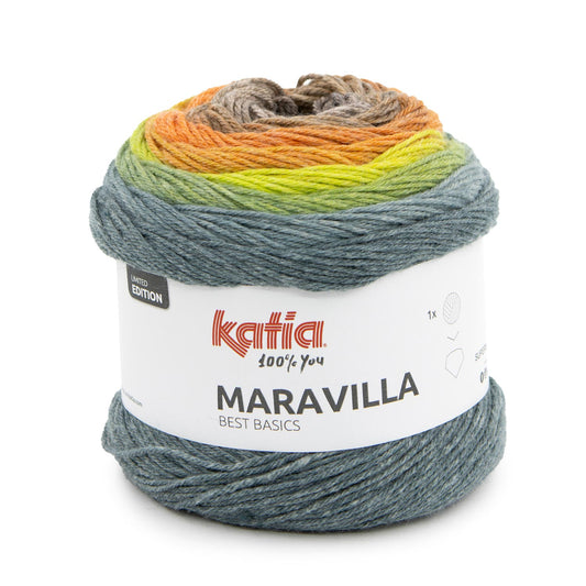 Katia Filato Maravilla Colore 500 Marrone Arancione Blu verdastro 200 Grammi