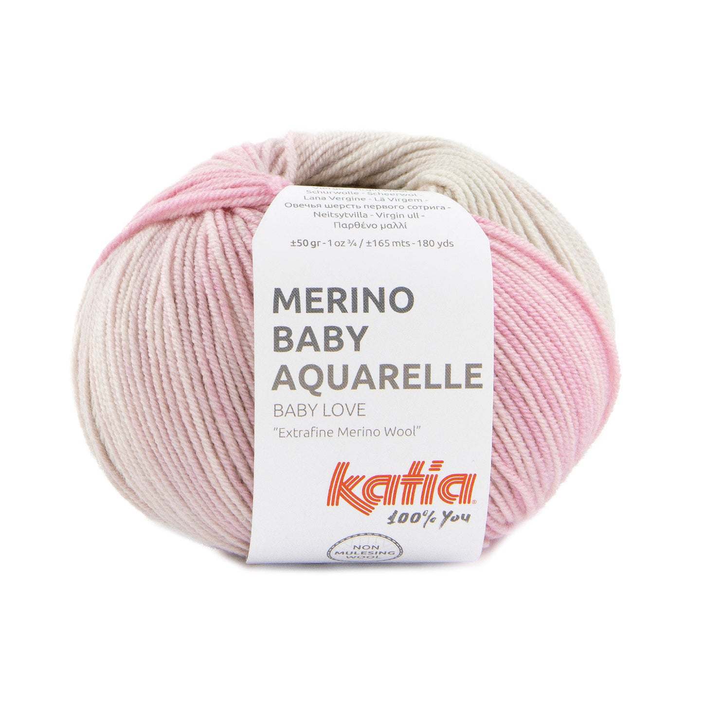 Katia Filato Merino Baby Aquerelle Colore 356 Grigio pietra Beige Rosa 50 Grammi