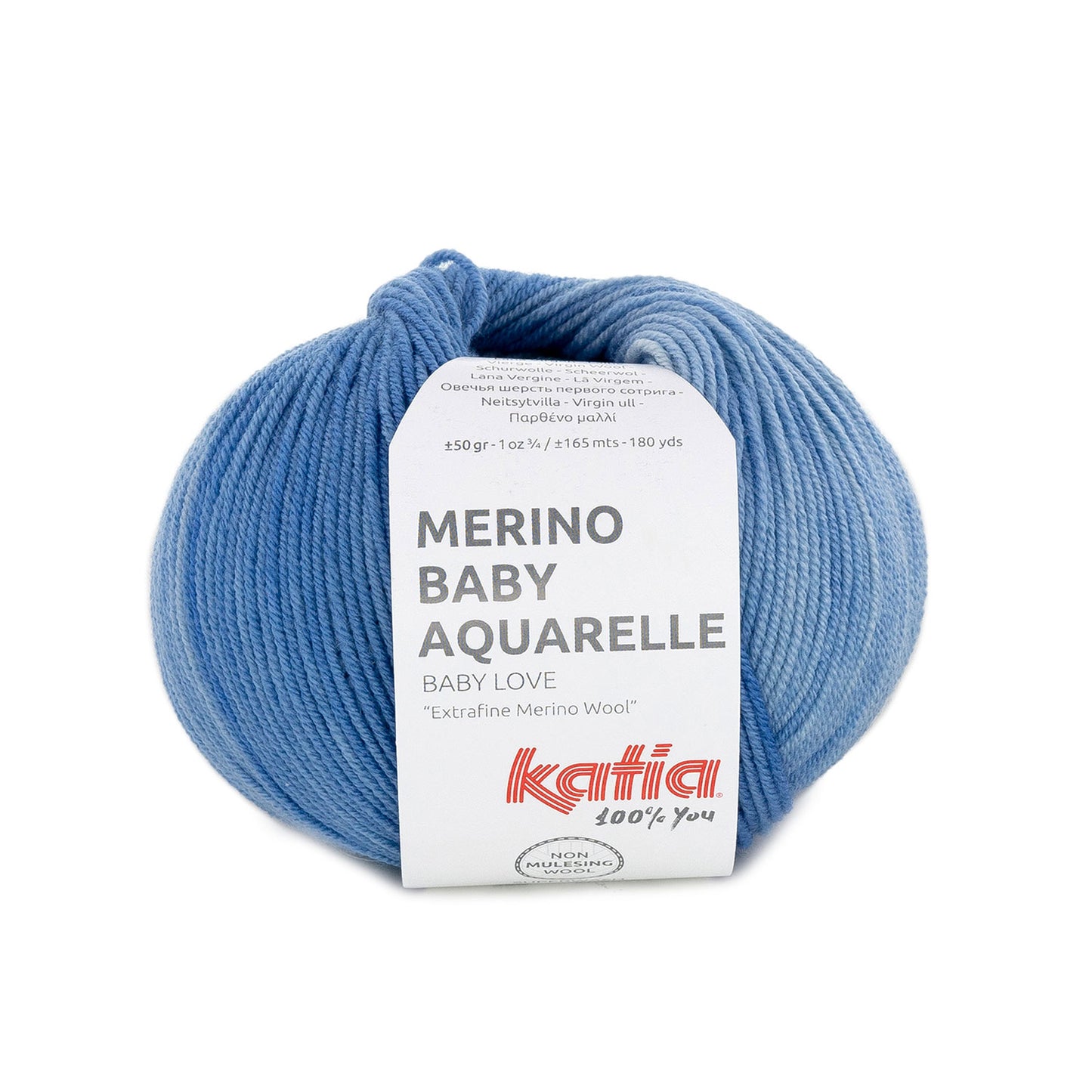 Katia Filato Merino Baby Aquerelle Colore 360 Blu Marrone pallido Celeste chiaro 50 Grammi