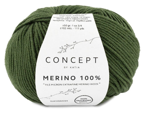 Katia Filato Merino 100% Colore 23 Verde Scuro 50 Grammi