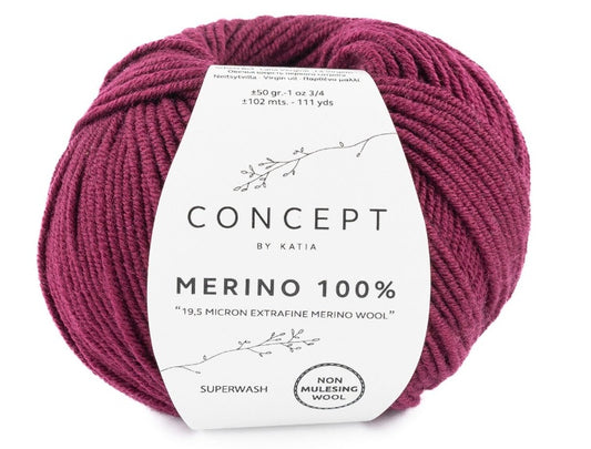 Katia Filato Merino 100% Colore 25 Viola Bordeaux 50 Grammi