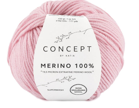 Katia Filato Merino 100% Colore 07 Rosa molto Chiaro 50 Grammi