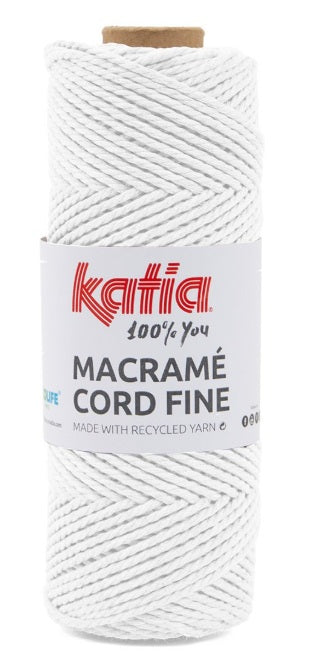 Katia Filato Macramè Corda Fine 100% Riciclata 220 gr - 100 mt - Colore Bianco 200