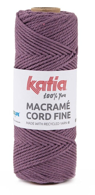 Katia Filato Macramè Corda Fine 100% Riciclata 220 gr - 100 mt - Colore Mora Perlato 212