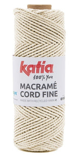 Katia Filato Macramè Corda Fine 100% Riciclata 220 gr - 100 mt - Colore Panna 206