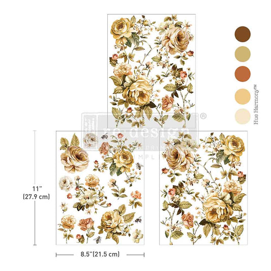Re Design Decor Transfer Belle Époque Blooms 3 Fogli 21,5 X 28 cm
