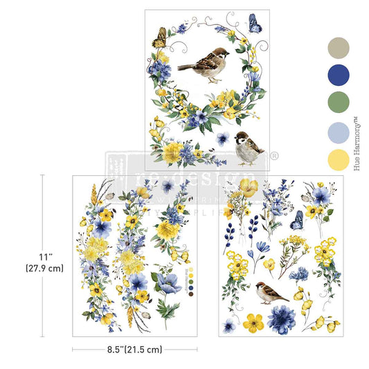 Re Design Decor Transfer Sunlit Aviary 3 Fogli 21,5 X 28 cm