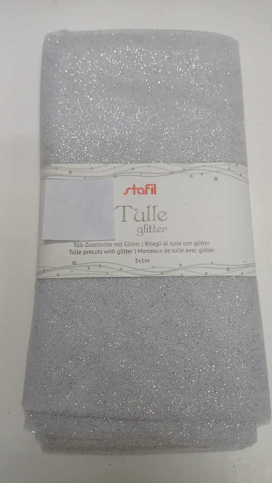 Stafil Tulle Glitter Bianco Argento 3 x 1 mt