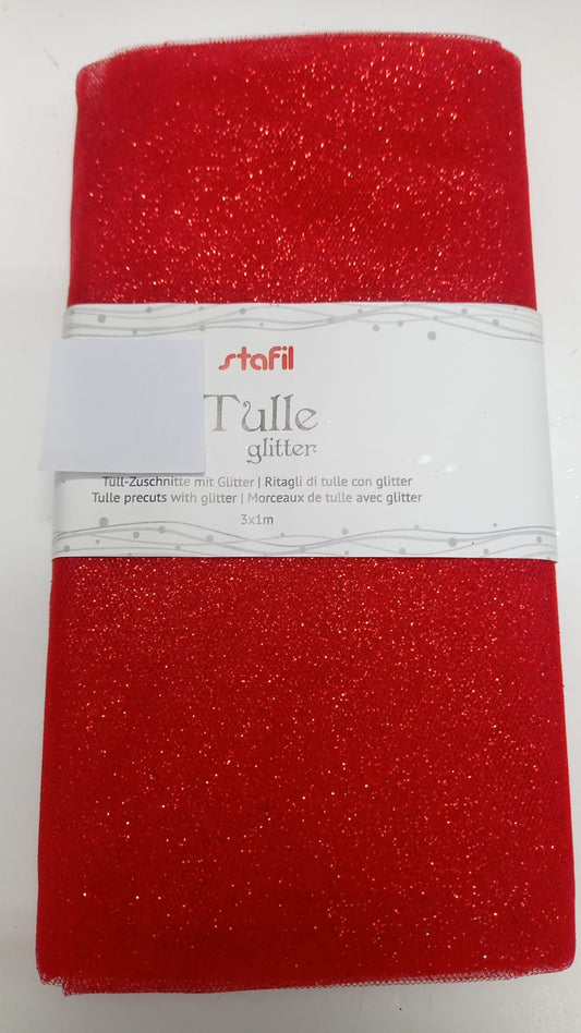 Stafil Tulle Glitter Rosso 3 x 1 mt