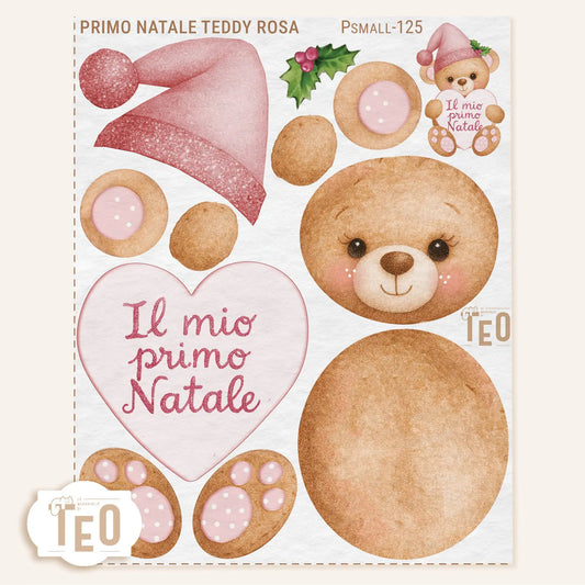 Pannello Teo Collezione Natale P-Small-125 Primo Natale Teddy Rosa