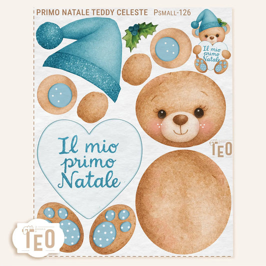 Pannello Teo Collezione Natale P-Small-126 Primo Natale Teddy Celeste